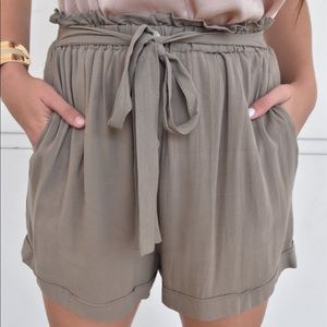 Olive Green Elastic Waist Shorts